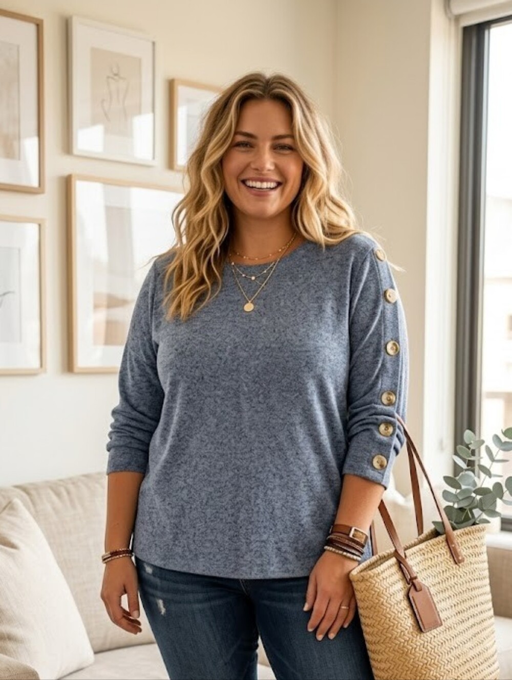 Coin 1804 Heather Blue Gray Cozy Knit Sweater Plus Size 3X